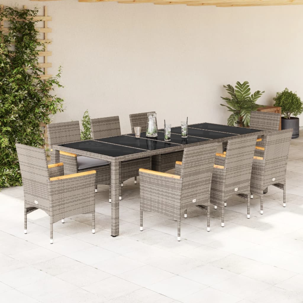 11-Delige Tuinset Met Kussens Poly Rattan En Glas