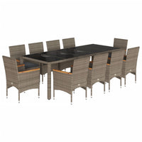 11-Delige Tuinset Met Kussens Poly Rattan En Glas