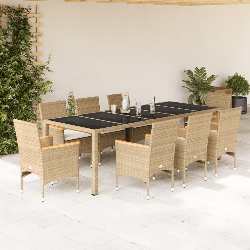 11-Delige Tuinset Met Kussens Poly Rattan En Glas