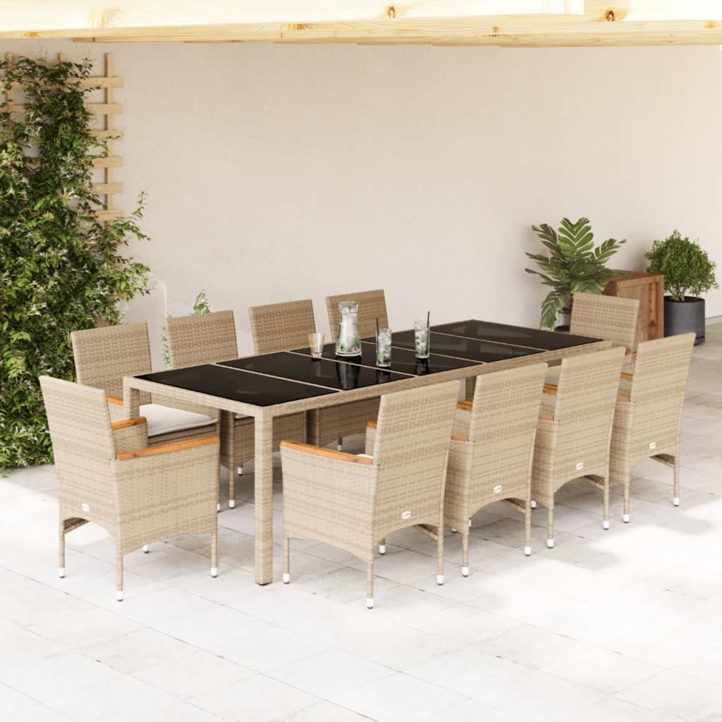 11-Delige Tuinset Met Kussens Poly Rattan En Glas