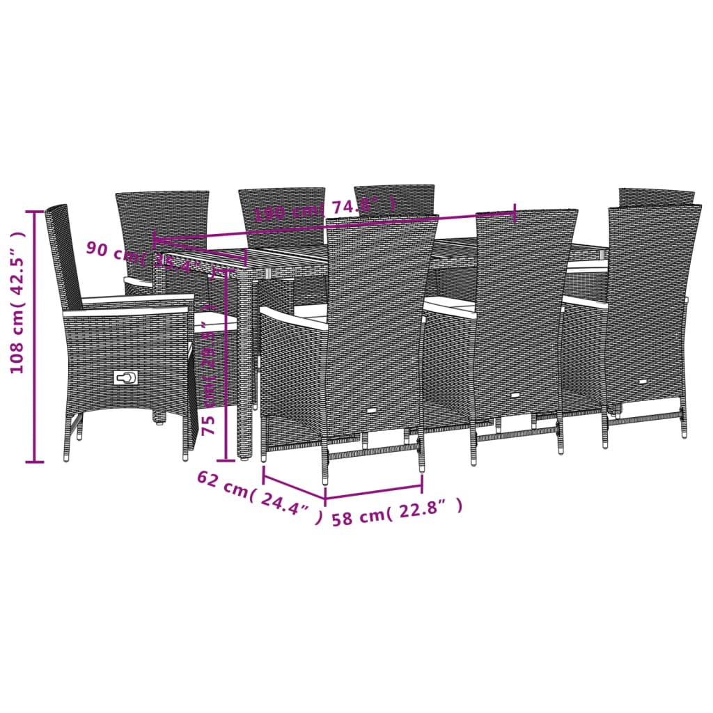 9-Delige Tuinset Poly Rattan Zwart