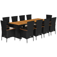 11-Delige Tuinset Met Kussens Poly Rattan Zwart