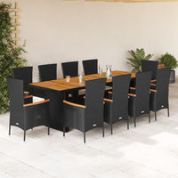 11-Delige Tuinset Met Kussens Poly Rattan Zwart