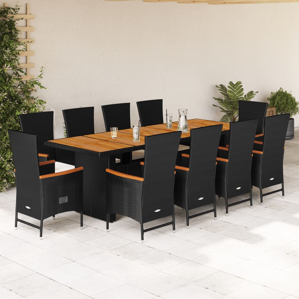 11-Delige Tuinset Met Kussens Poly Rattan Zwart