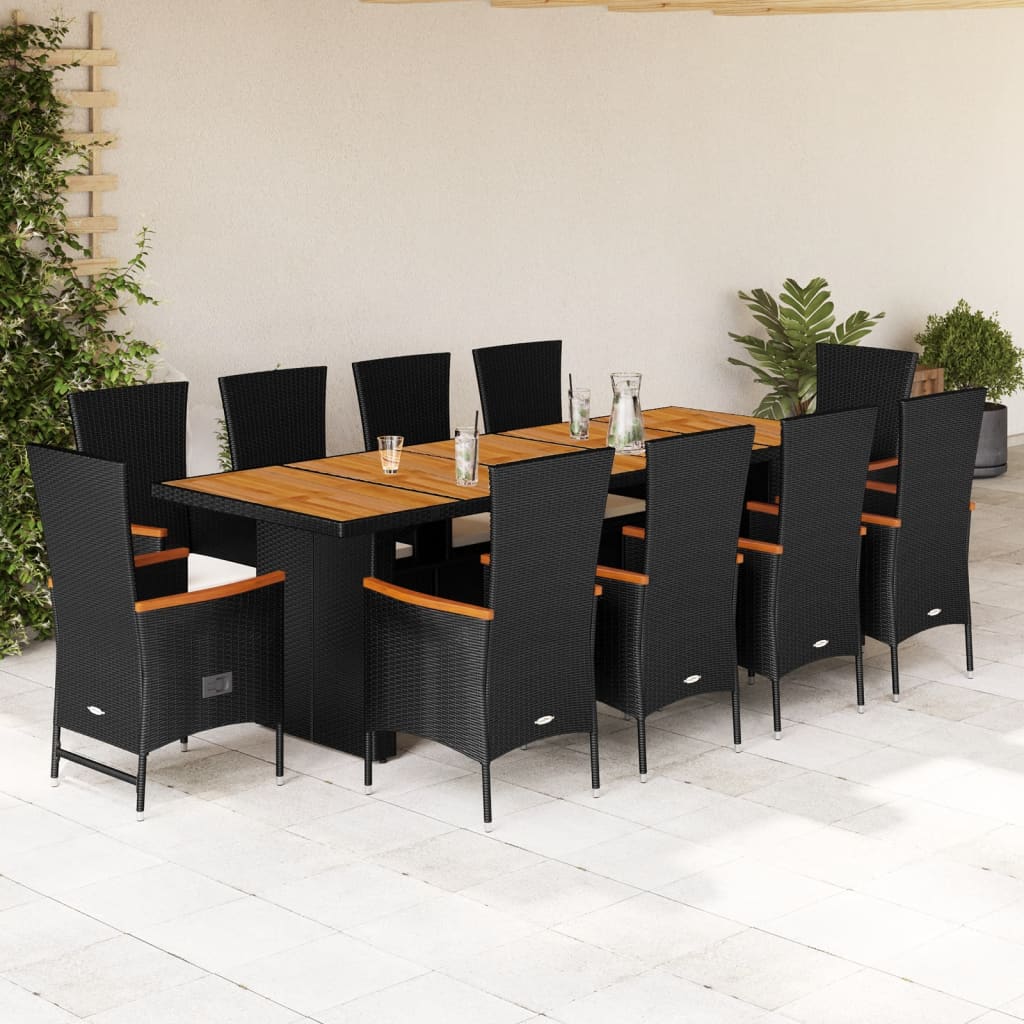 11-Delige Tuinset Met Kussens Poly Rattan Zwart