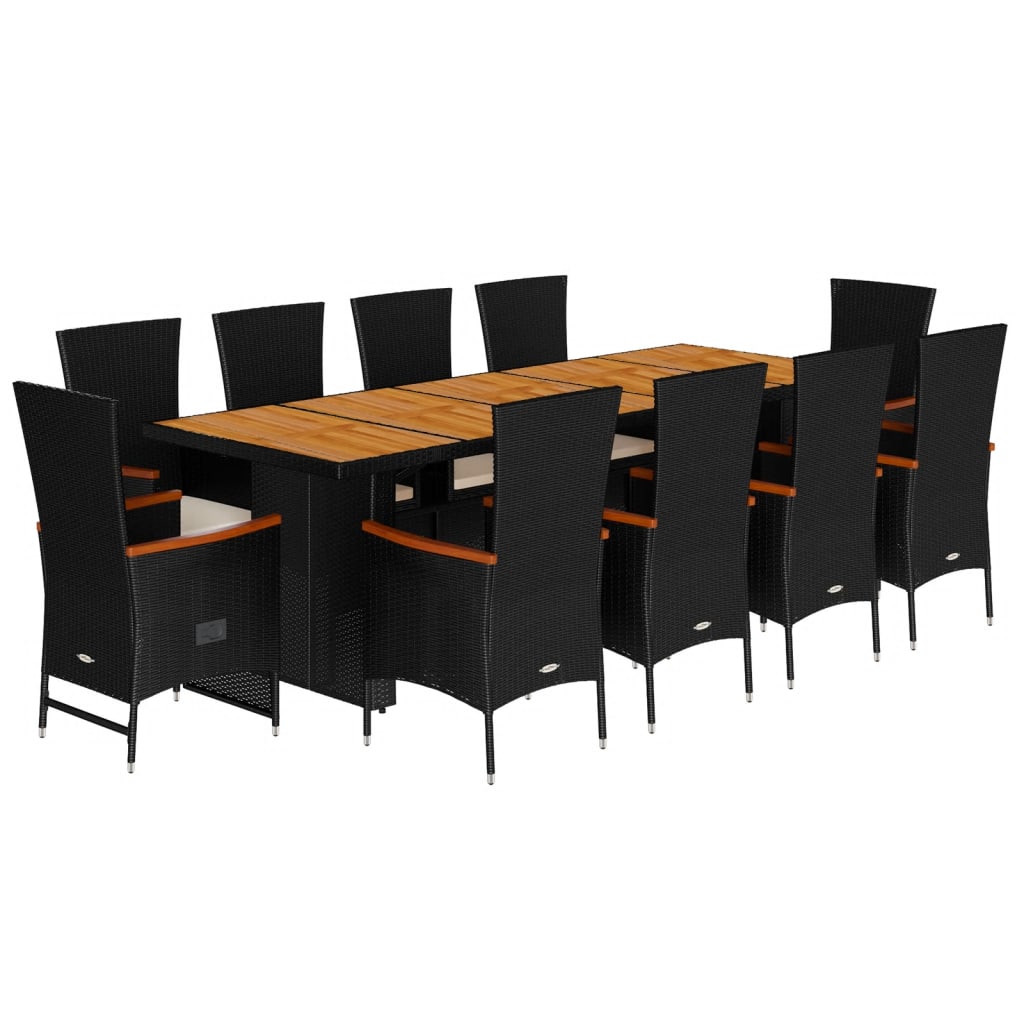 11-Delige Tuinset Met Kussens Poly Rattan Zwart