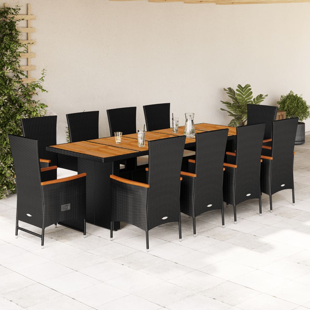 11-Delige Tuinset Met Kussens Poly Rattan Zwart