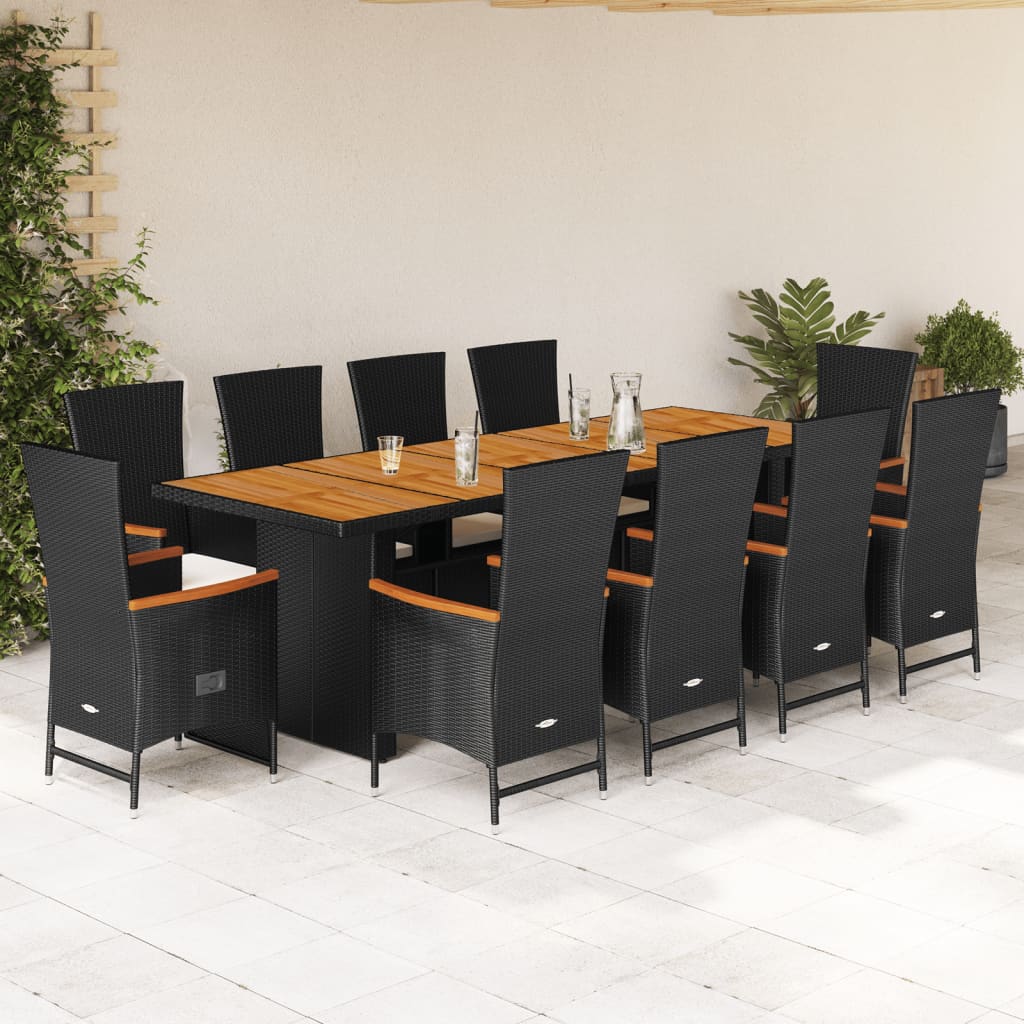 11-Delige Tuinset Met Kussens Poly Rattan Zwart