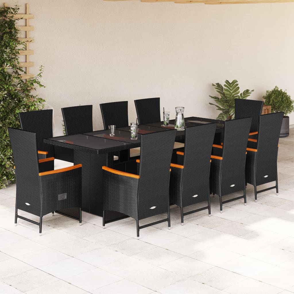 11-Delige Tuinset Met Kussens Poly Rattan Zwart