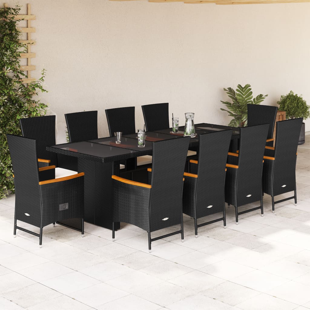 11-Delige Tuinset Met Kussens Poly Rattan Zwart
