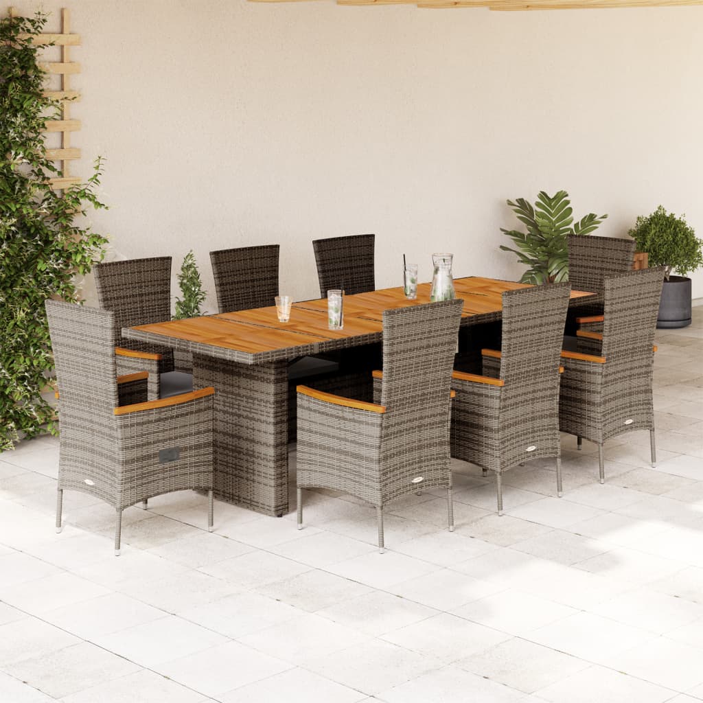 11-Delige Tuinset Met Kussens Poly Rattan Grijs