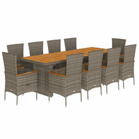 11-Delige Tuinset Met Kussens Poly Rattan Grijs