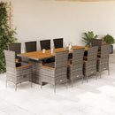 11-Delige Tuinset Met Kussens Poly Rattan Grijs