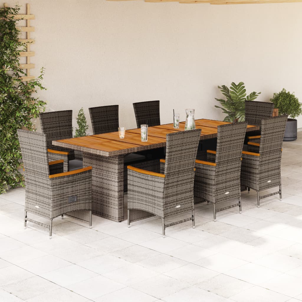 9-Delige Tuinset Met Kussens Poly Rattan Grijs