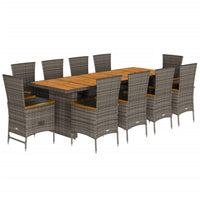 11-Delige Tuinset Met Kussens Poly Rattan Grijs