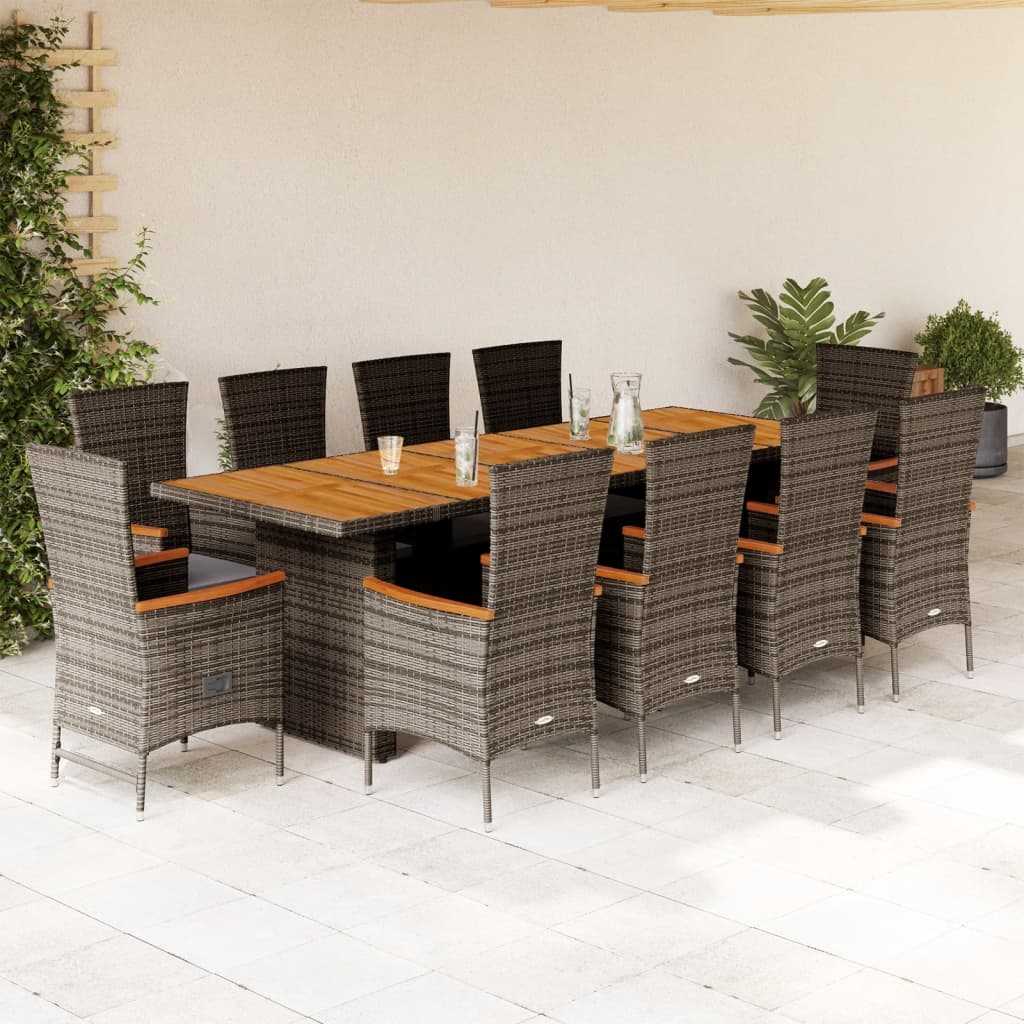 11-Delige Tuinset Met Kussens Poly Rattan Grijs
