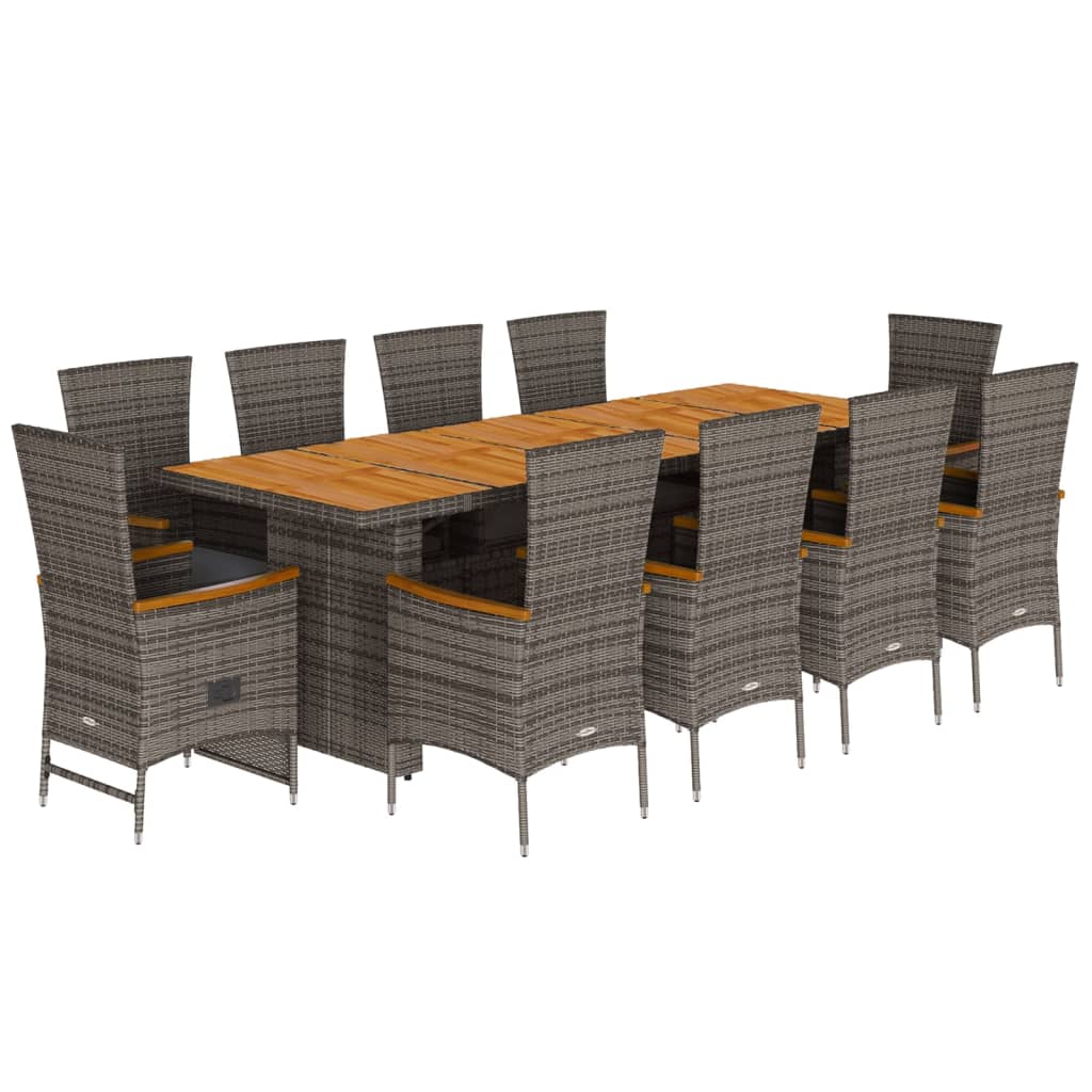 11-Delige Tuinset Met Kussens Poly Rattan Grijs