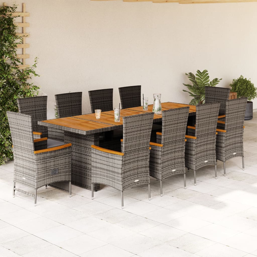 11-Delige Tuinset Met Kussens Poly Rattan Grijs