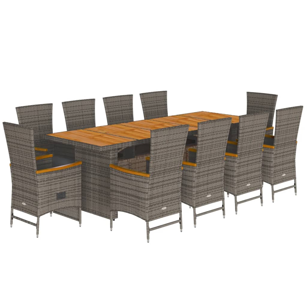 11-Delige Tuinset Met Kussens Poly Rattan Grijs