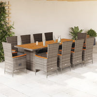 11-Delige Tuinset Met Kussens Poly Rattan Grijs