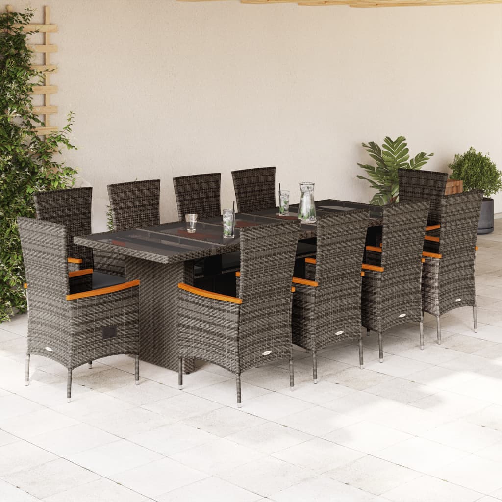 11-Delige Tuinset Met Kussens Poly Rattan Grijs