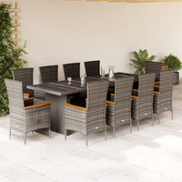 11-Delige Tuinset Met Kussens Poly Rattan Grijs