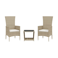 3-Delige Tuinset Met Kussens Poly Rattan Beige