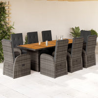 9-Delige Tuinset Met Kussens Poly Rattan Grijs