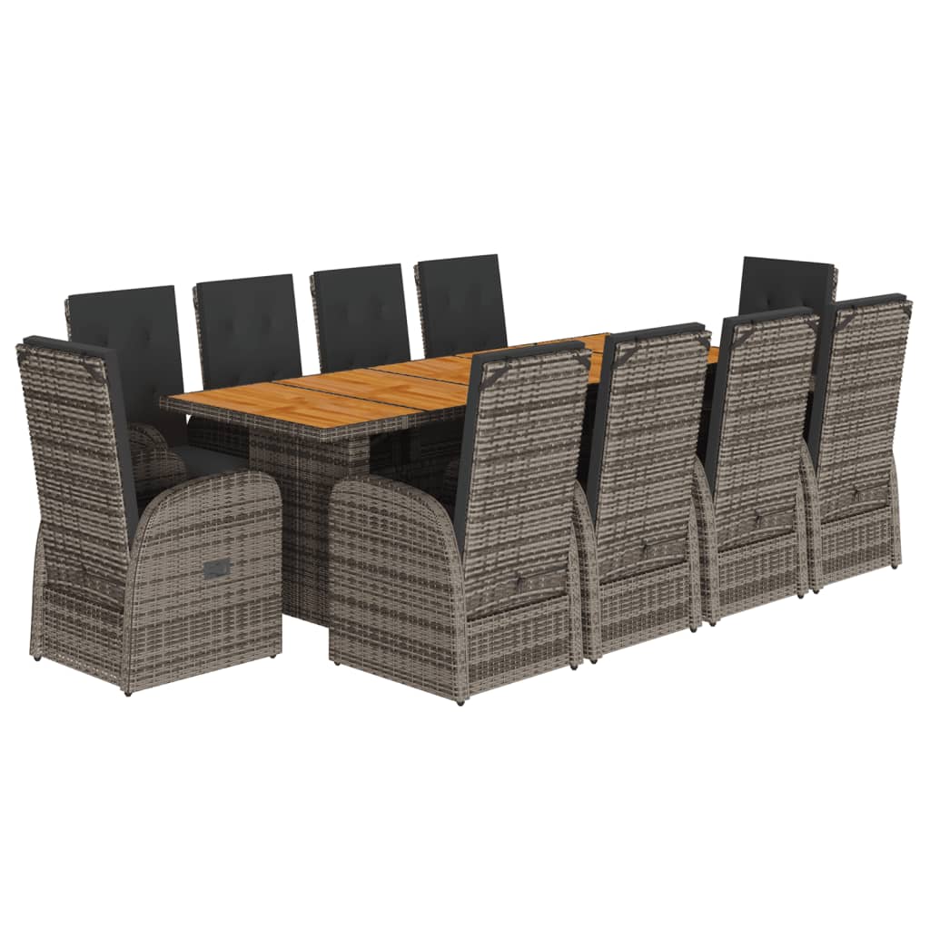 11-Delige Tuinset Met Kussens Poly Rattan Grijs