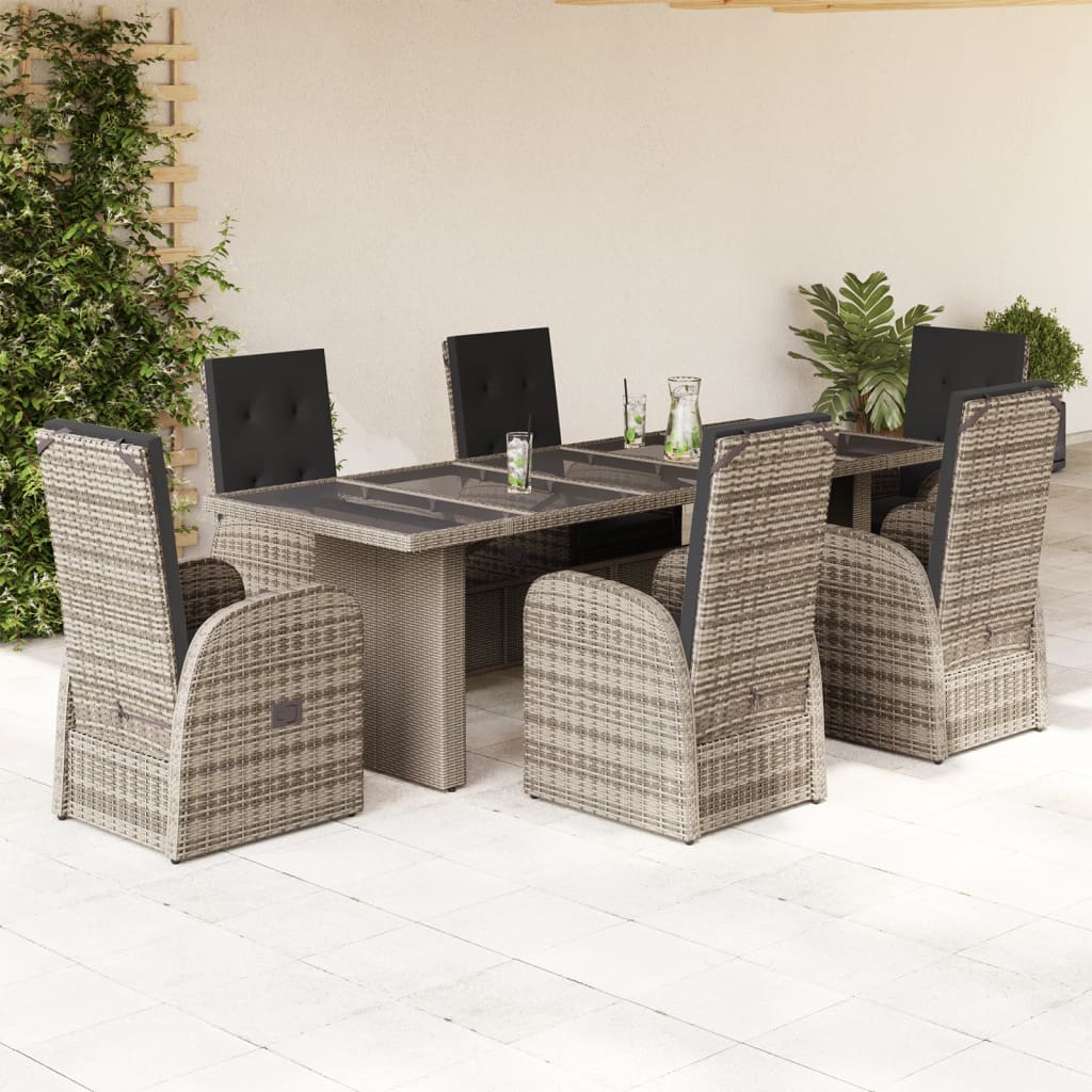 7-Delige Tuinset Met Kussens Poly Rattan Grijs