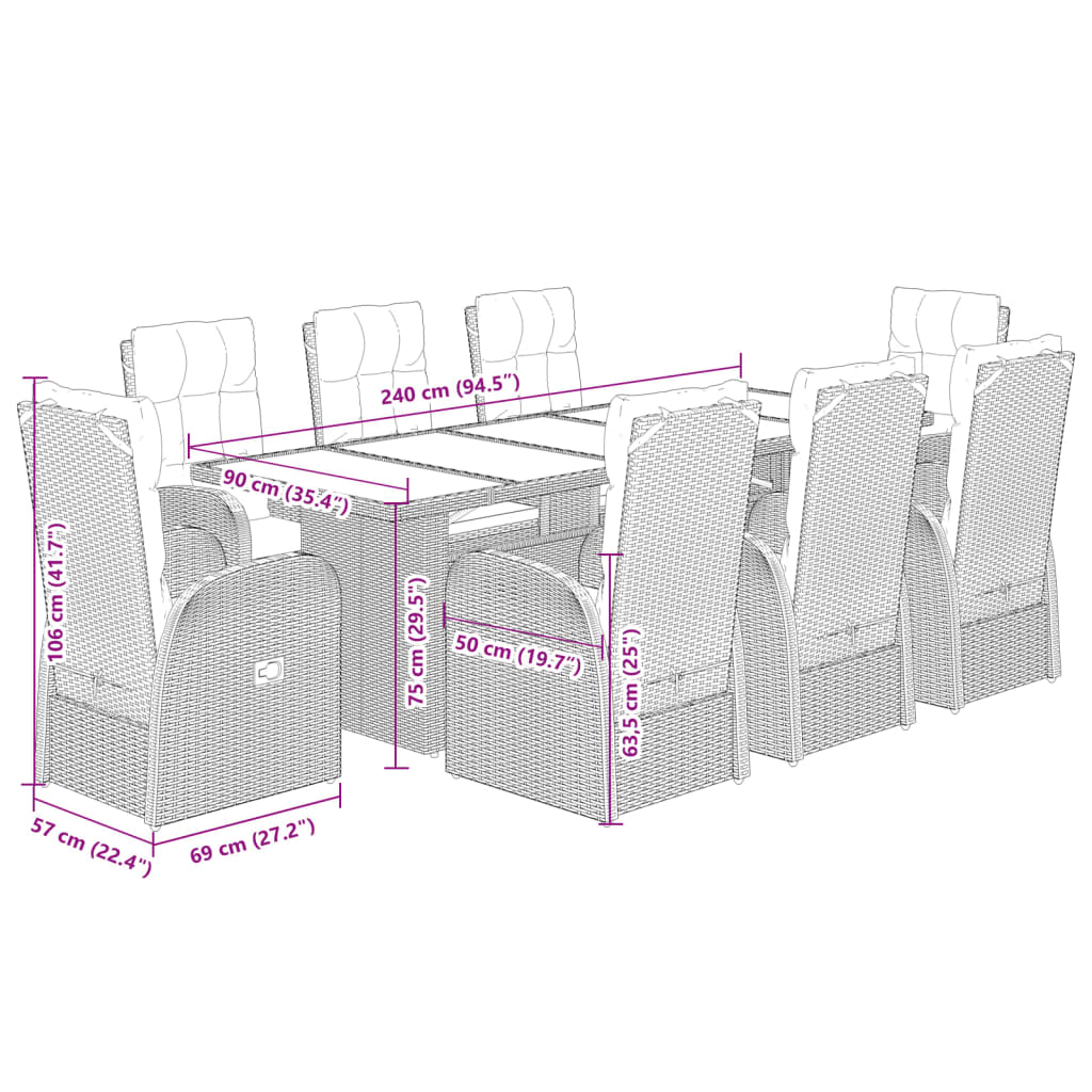 9-Delige Tuinset Poly Rattan Zwart