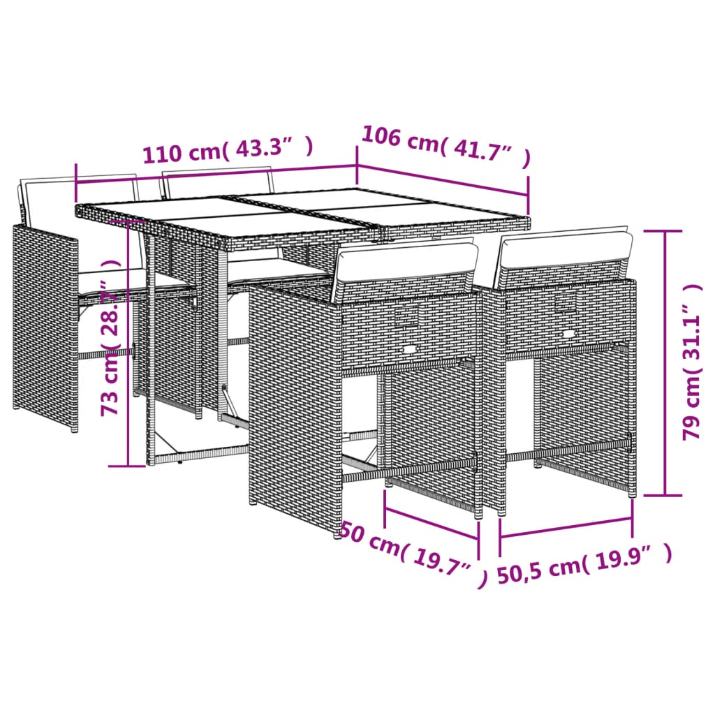 5-Delige Tuinset Met Kussens Poly Rattan