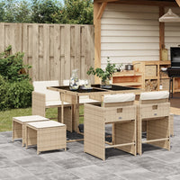 9-Delige Tuinset Met Kussens Poly Rattan