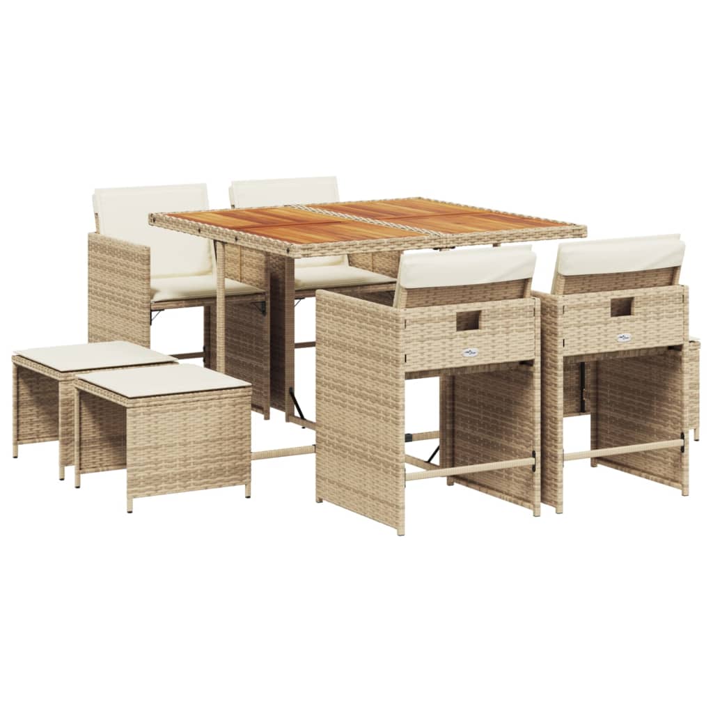 9-Delige Tuinset Met Kussens Poly Rattan