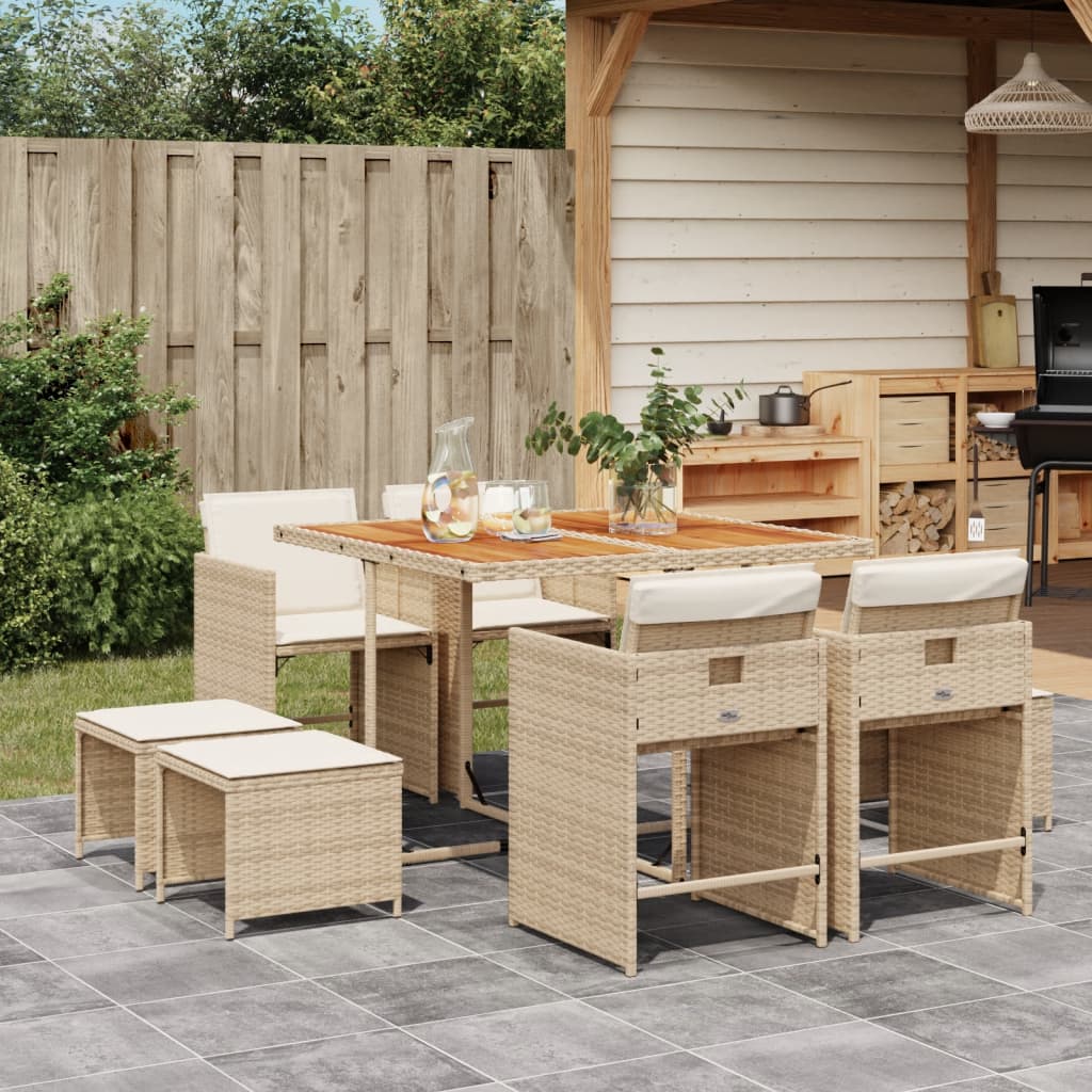 9-Delige Tuinset Met Kussens Poly Rattan
