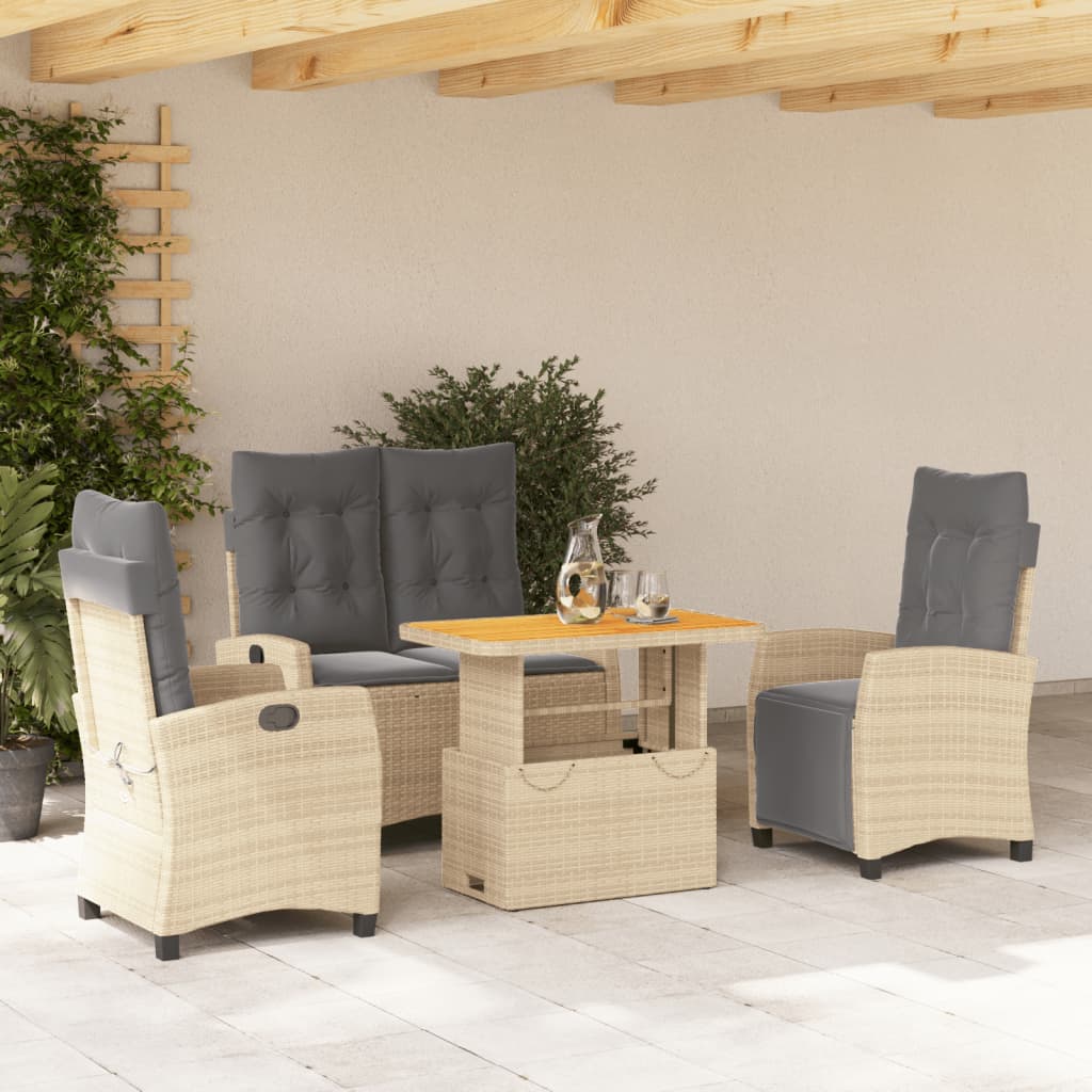 4-Delige Tuinset Met Kussens Poly Rattan Beige