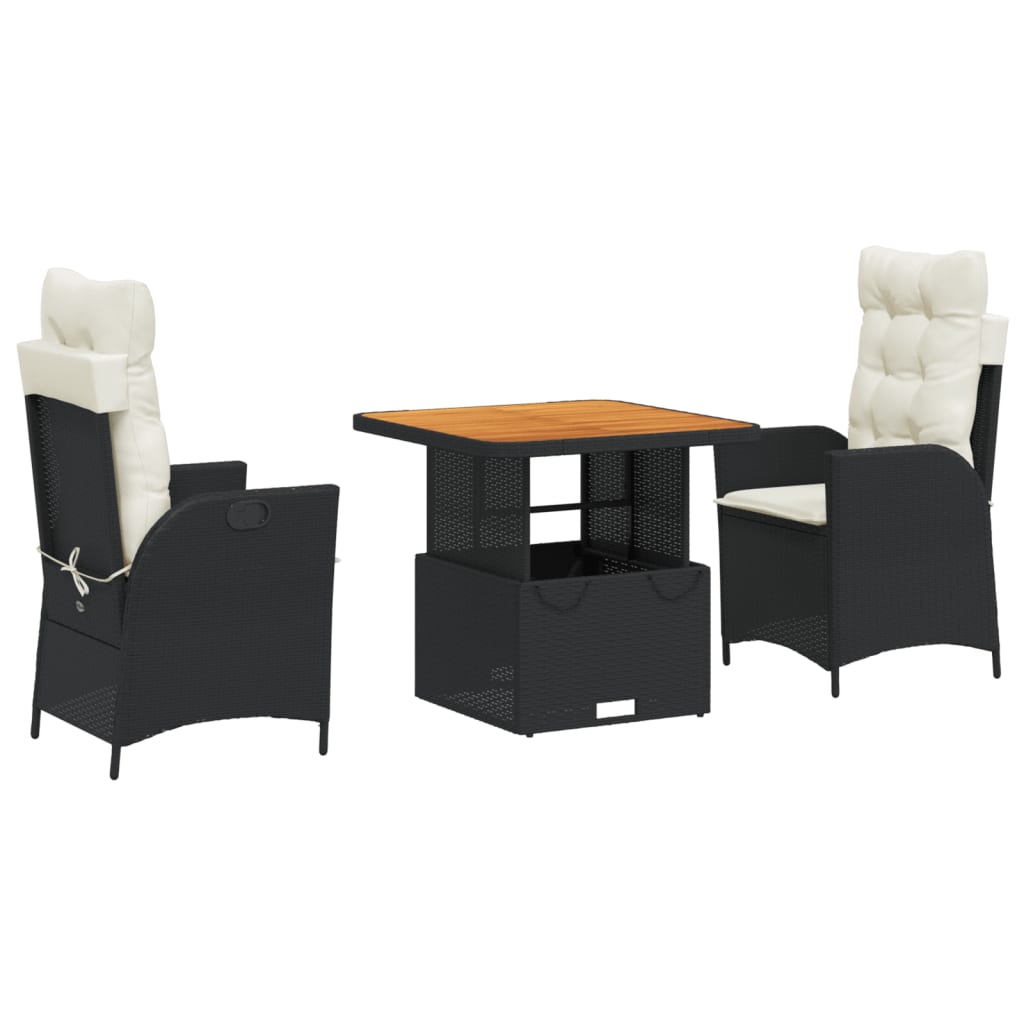 3-Delige Tuinset Met Kussens Poly Rattan Zwart