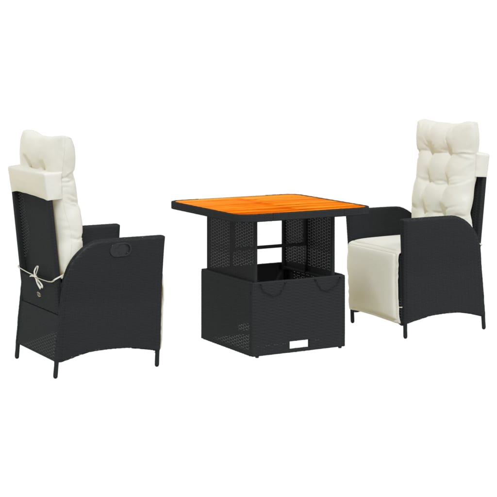 3-Delige Tuinset Met Kussens Poly Rattan Zwart