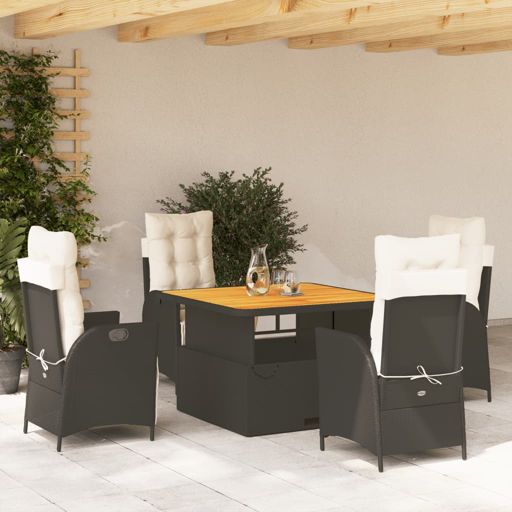 5-Delige Tuinset Met Kussens Poly Rattan Zwart