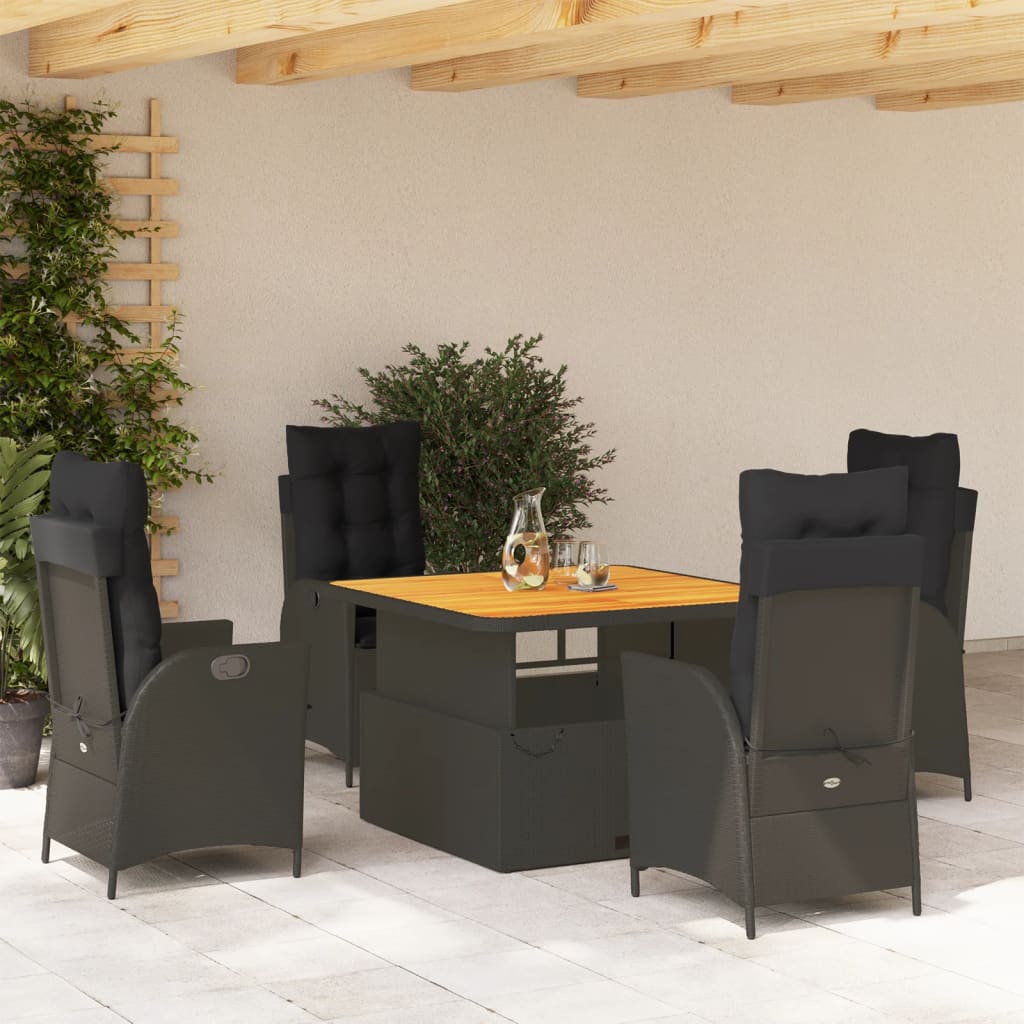 5-Delige Tuinset Met Kussens Poly Rattan Zwart