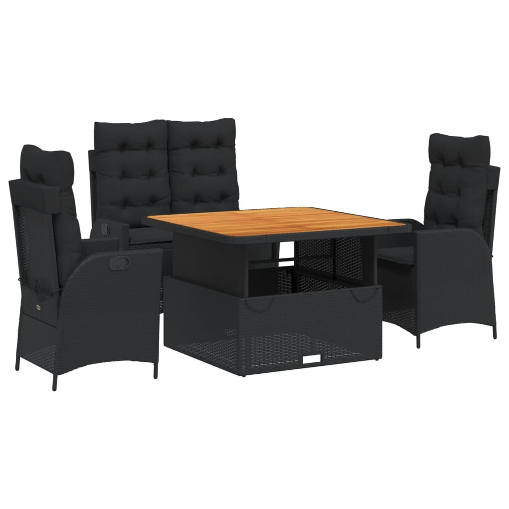 4-Delige Tuinset Met Kussens Poly Rattan Zwart