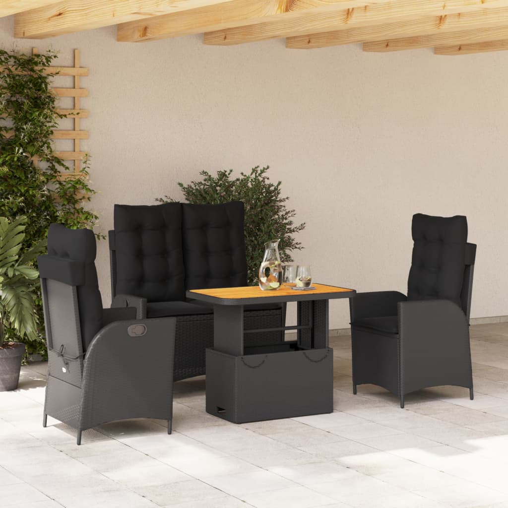 4-Delige Tuinset Met Kussens Poly Rattan Zwart