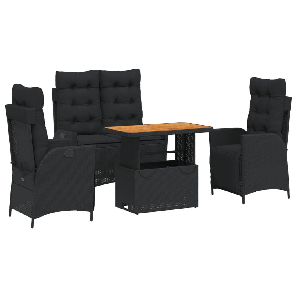 4-Delige Tuinset Met Kussens Poly Rattan Zwart