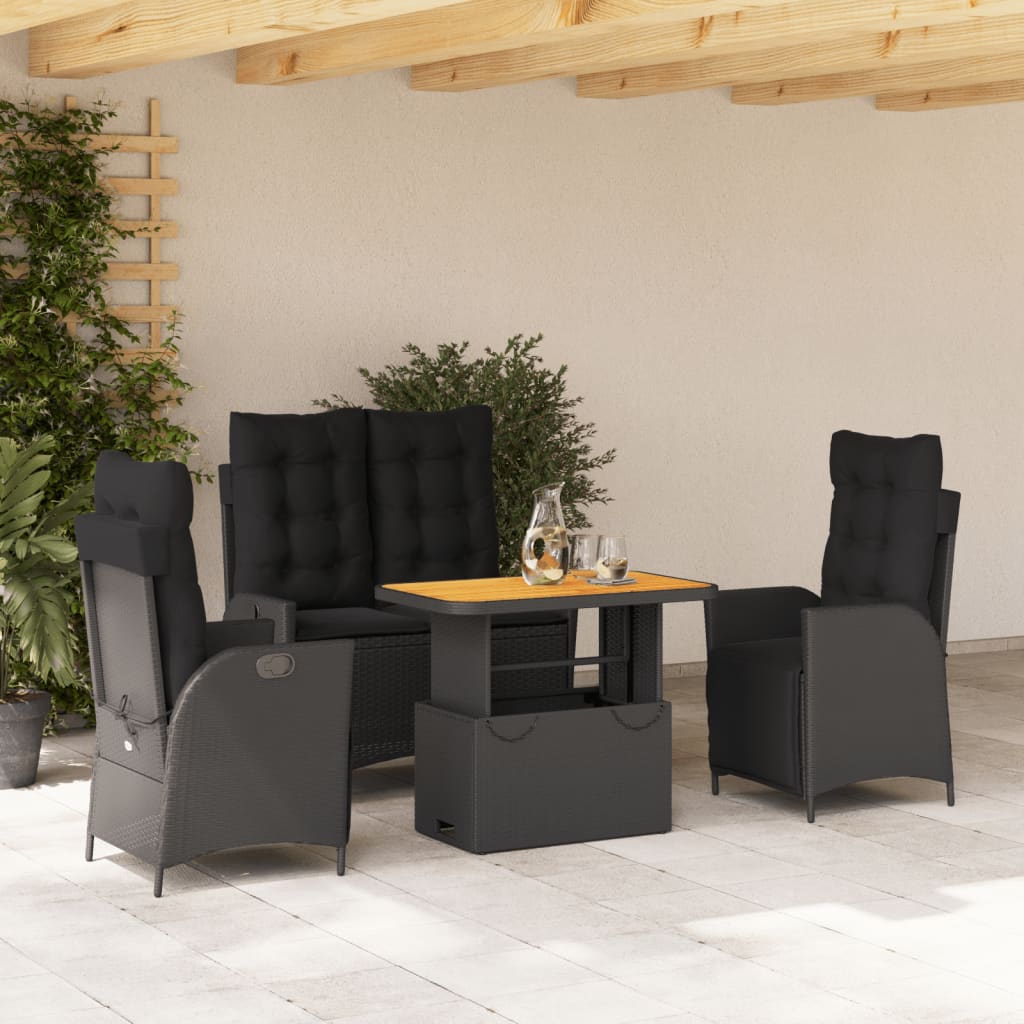 4-Delige Tuinset Met Kussens Poly Rattan Zwart
