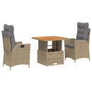 3-Delige Tuinset Met Kussens Poly Rattan Beige