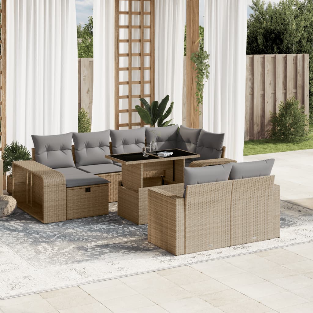 1 Tuinset Met Kussens Poly Rattan