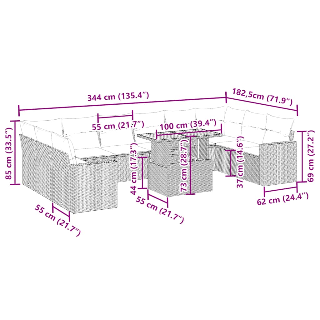 1 Tuinset Met Kussens Poly Rattan