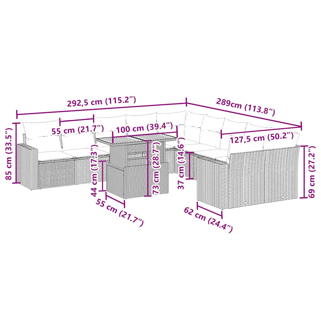 1 Tuinset Met Kussens Poly Rattan