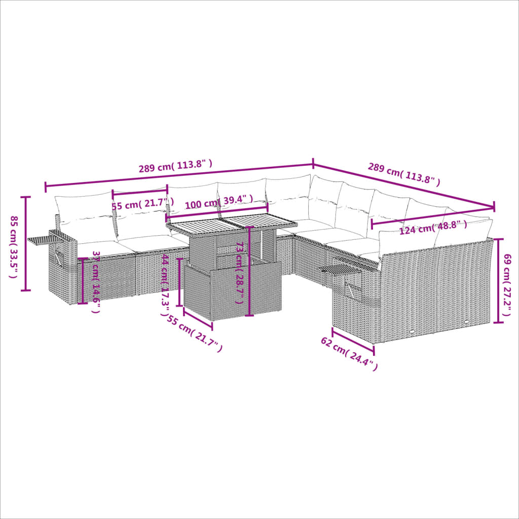 1 Tuinset Met Kussens Poly Rattan