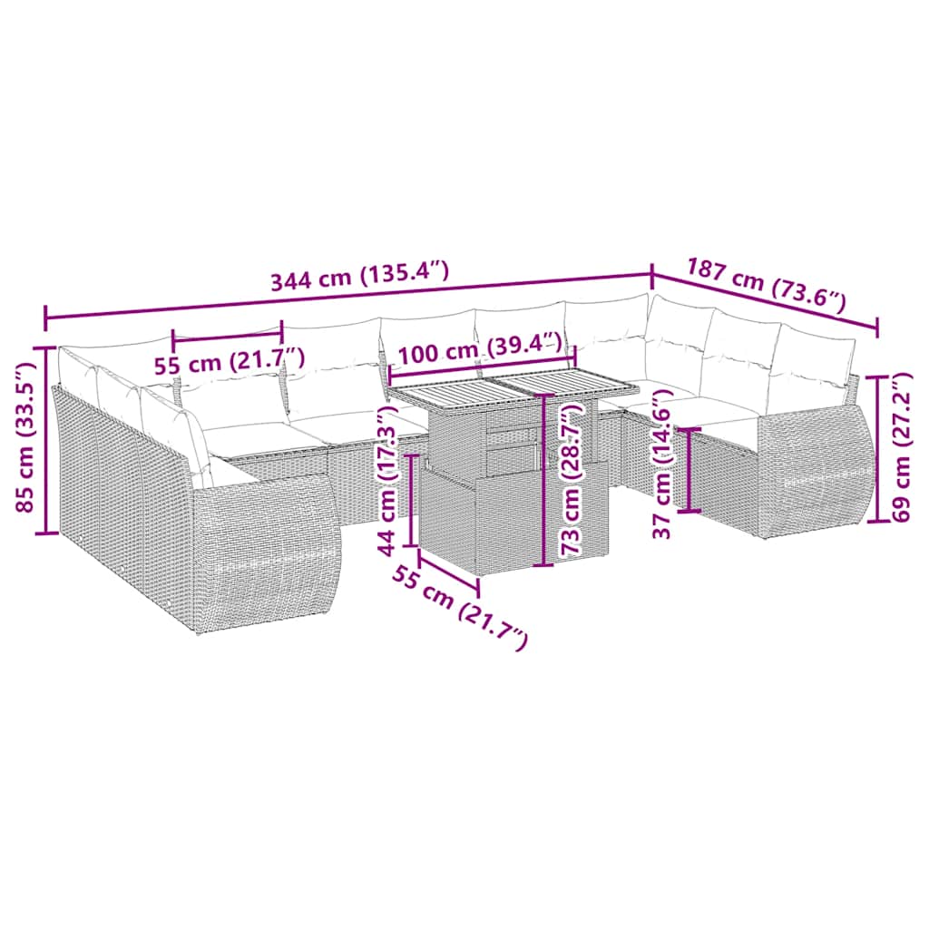 1 Tuinset Met Kussens Poly Rattan